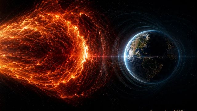 Artwork of a solar eruption reaching toward Earth