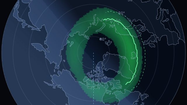 The aurora oval seen from above the north pole