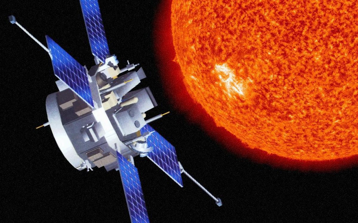 Artist's rendering of the ACE spacecraft with the Sun at right
