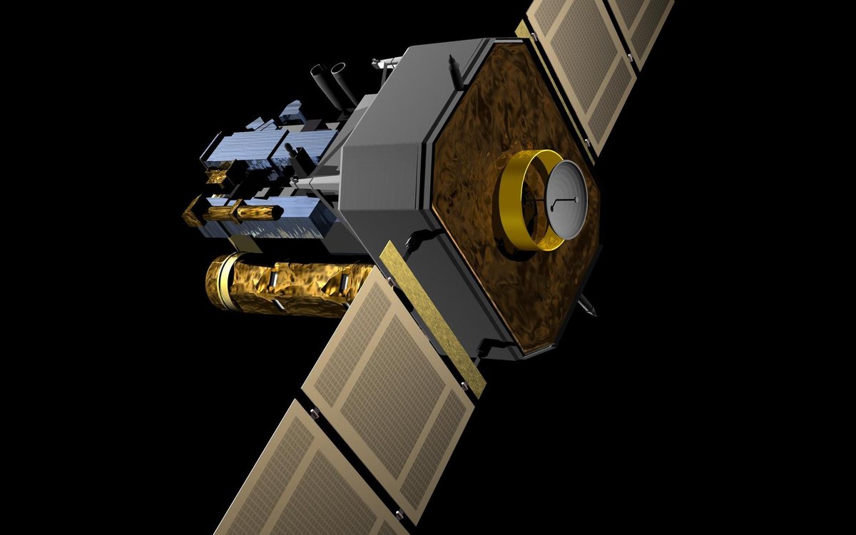 Artist's rendering of the SOHO spacecraft with its solar panels deployed