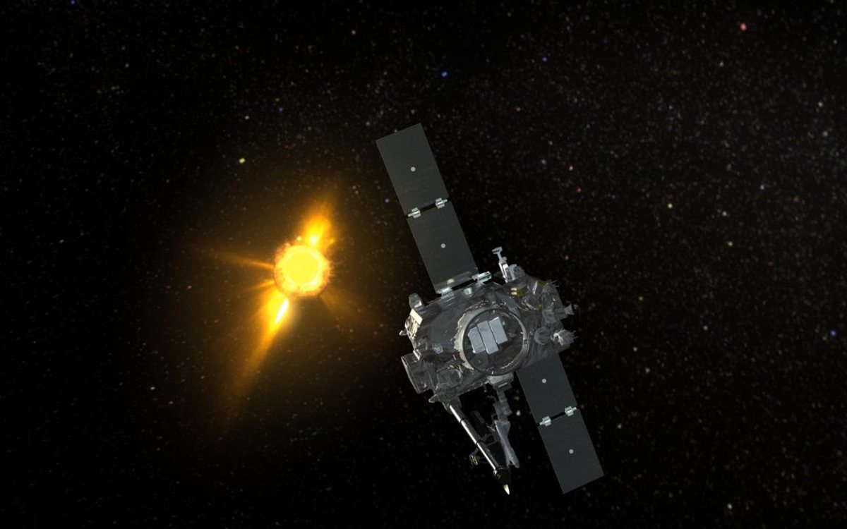 Artist's rendering of STEREO-A observing an eruption on the Sun